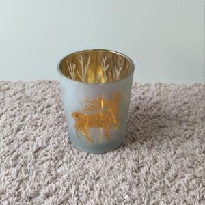 Festive Christmas/Holiday Frosted Candle Holder with Gold Deer
